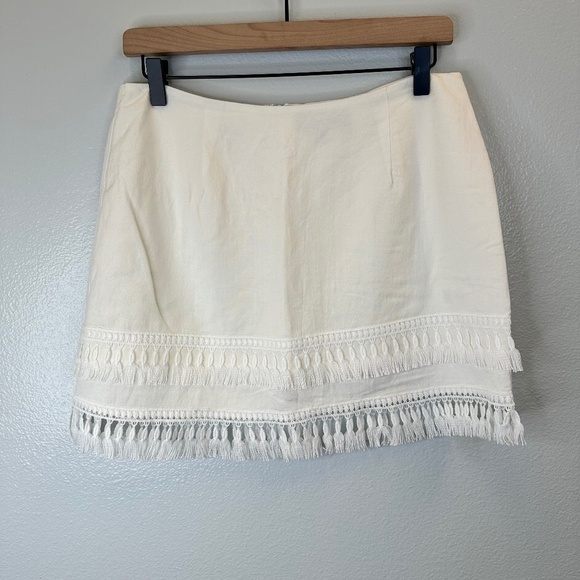 Lulus White Fringe Ramie Skirt size M - Coastal Cowgirl | Retro | Boho - Picture 1 of 6